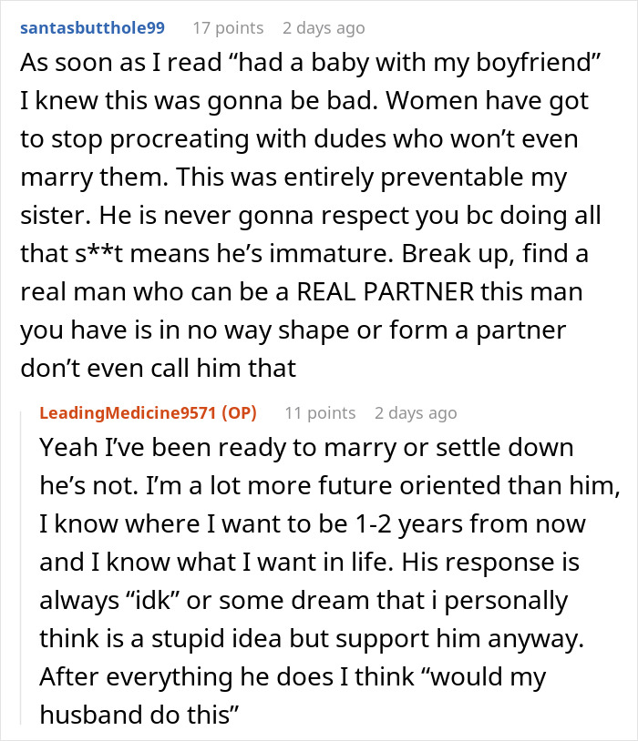 Online discussion about a woman rethinking her relationship after her boyfriend abandons her and newborn to party for hours. Online discussion about a woman rethinking her relationship after her boyfriend abandons her and newborn to party for hours.