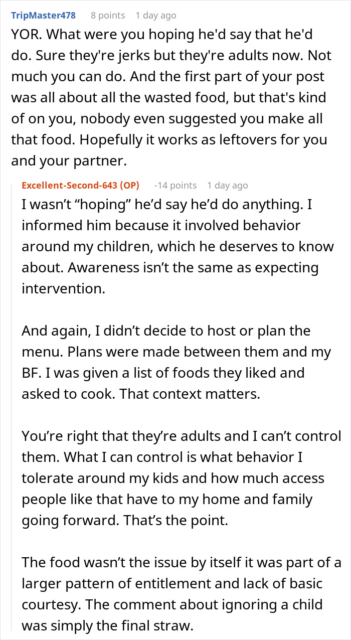 Reddit conversation discussing a woman bending over backwards for boyfriendâs son and his girlfriend and feeling disgusted. Reddit conversation discussing a woman bending over backwards for boyfriendâs son and his girlfriend and feeling disgusted.