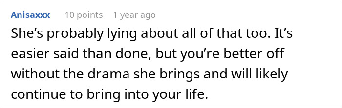 Screenshot of a Reddit comment where a user advises against staying in a relationship pressured by lying about a career.