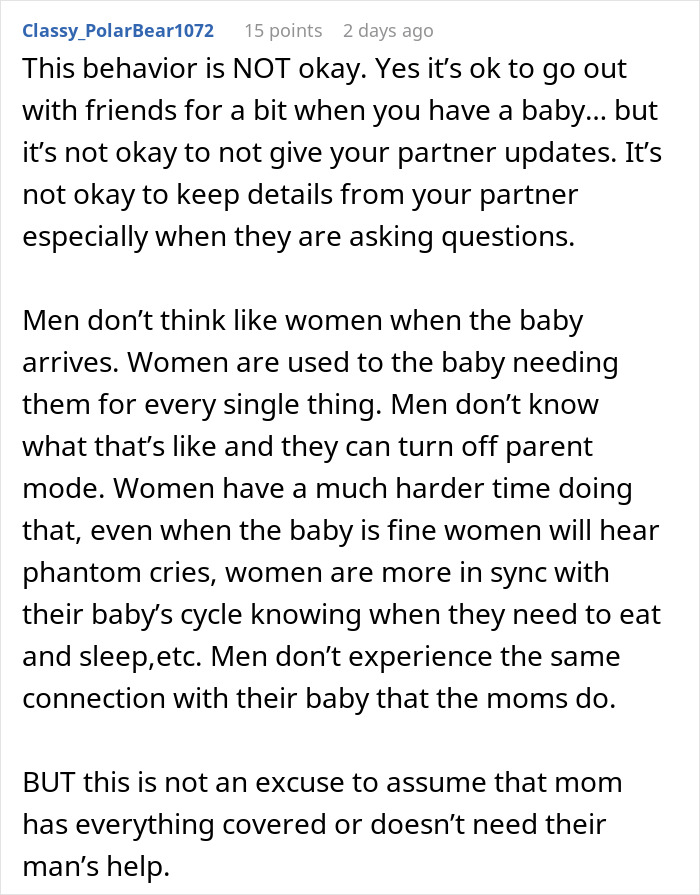 Comment discussing woman's relationship struggles after boyfriend abandons her and newborn to party for over 18 hours. Comment discussing woman's relationship struggles after boyfriend abandons her and newborn to party for over 18 hours.