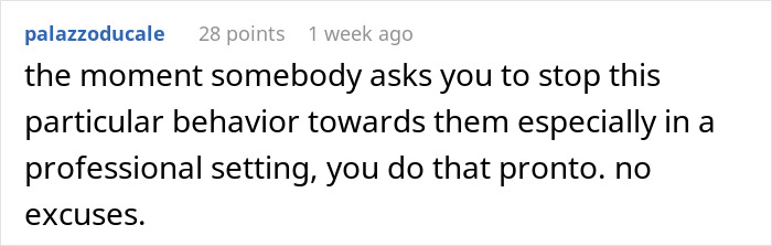 Screenshot of a Reddit comment discussing awkward coworker behavior in a professional setting involving the term work mom.