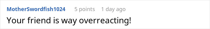 Screenshot of a Reddit comment saying your friend is way overreacting in a discussion about cutting contact after McDonald’s drive thru incident.