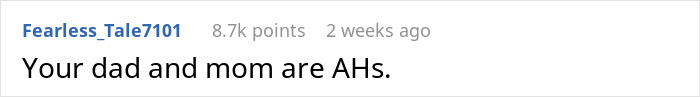 Screenshot of a social media comment saying Your dad and mom are AHs in a casual forum post.