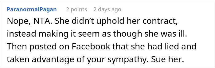 Comment on a forum about a makeup artist pretending to be sick on a woman&rsquo;s wedding day for easy money.