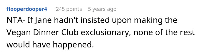 Comment discussing an employee pushing back against a vegan-only club and causing conflict related to beef. Comment discussing an employee pushing back against a vegan-only club and causing conflict related to beef.