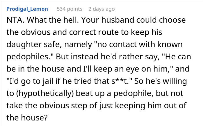 Screenshot of a discussion about banning MIL&rsquo;s creepy husband from the home and marriage issues involving family safety concerns.