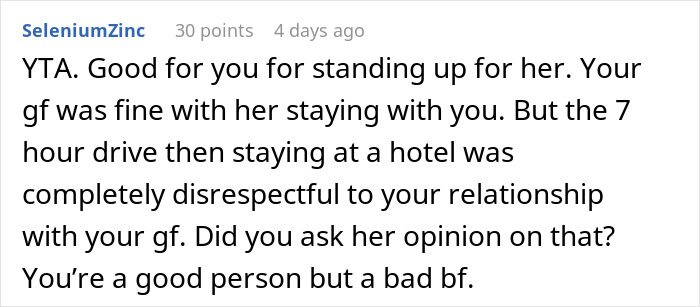 Screenshot of a Reddit comment criticizing a guy who goes above and beyond for his ex, upsetting his current partner.