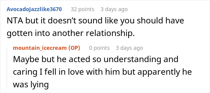 Reddit conversation about a breaking up ultimatum over ring and relationship trust issues in text comments. Reddit conversation about a breaking up ultimatum over ring and relationship trust issues in text comments.