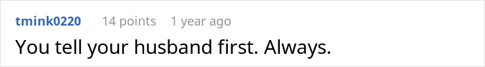 Comment on screen with user advice about telling husband first, reflecting woman shocked by FIL’s unexpected love confession and feeling lost. Comment on screen with user advice about telling husband first, reflecting woman shocked by FIL’s unexpected love confession and feeling lost.