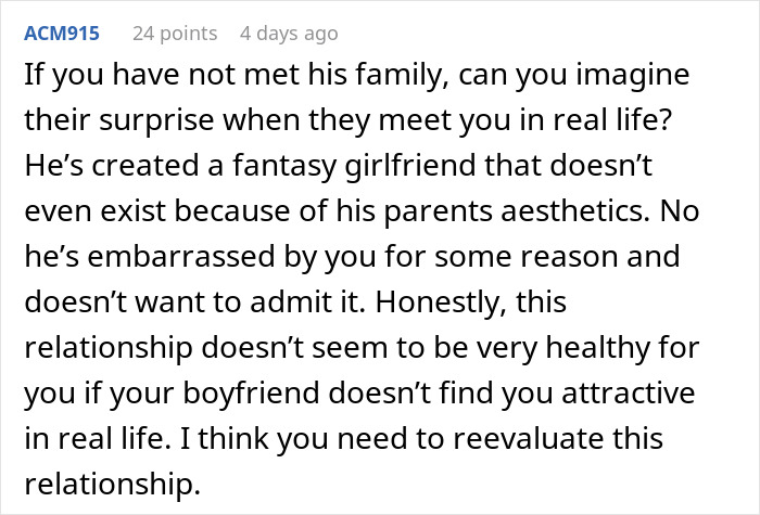 Text message discussing a boyfriend editing face every photo and creating a fantasy girlfriend due to family pressure. Text message discussing a boyfriend editing face every photo and creating a fantasy girlfriend due to family pressure.