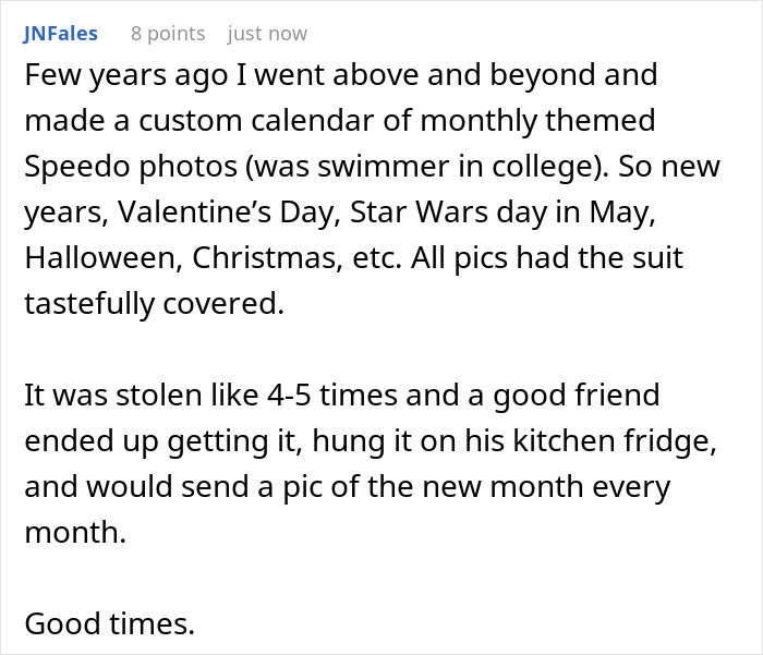 Screenshot of a Reddit comment describing a story involving a white elephant gift and creative gift stealing. Screenshot of a Reddit comment describing a story involving a white elephant gift and creative gift stealing.