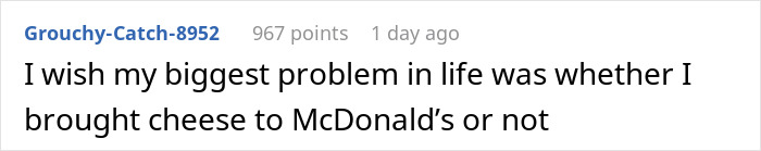 Screenshot of a social media post discussing a problem about bringing cheese to McDonald’s drive thru.