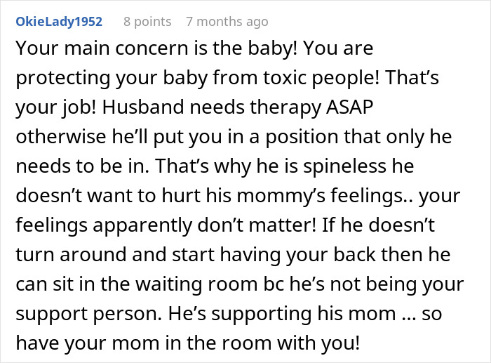Comment about husband who won’t stand up to his mother while wife considers walking away due to family conflict.