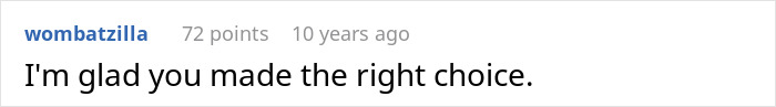 Screenshot of an online comment reading I'm glad you made the right choice, related to man losing girlfriend over a coworker.