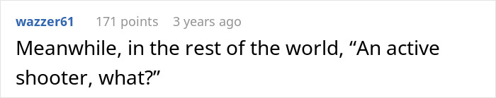 Screenshot of a Reddit comment discussing awareness of active shooter situations as key mass shooting survival tips. Screenshot of a Reddit comment discussing awareness of active shooter situations as key mass shooting survival tips.