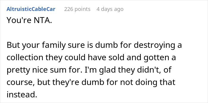 Comment on a social media post discussing a man cutting off parents after their revenge over his small wedding plans.