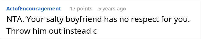 Screenshot of a Reddit comment discussing a salty boyfriend and rethinking a relationship after salting a pot of chili.