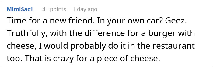 Screenshot of a Reddit comment discussing cutting contact with a friend after she showed true colors at a McDonald’s drive-thru.