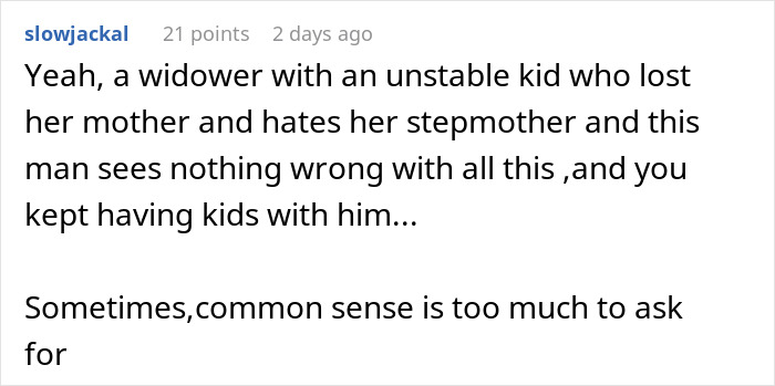 Screenshot of online comment discussing issues with stepdaughter’s behavior and in-laws’ comments in a family conflict. Screenshot of online comment discussing issues with stepdaughter’s behavior and in-laws’ comments in a family conflict.