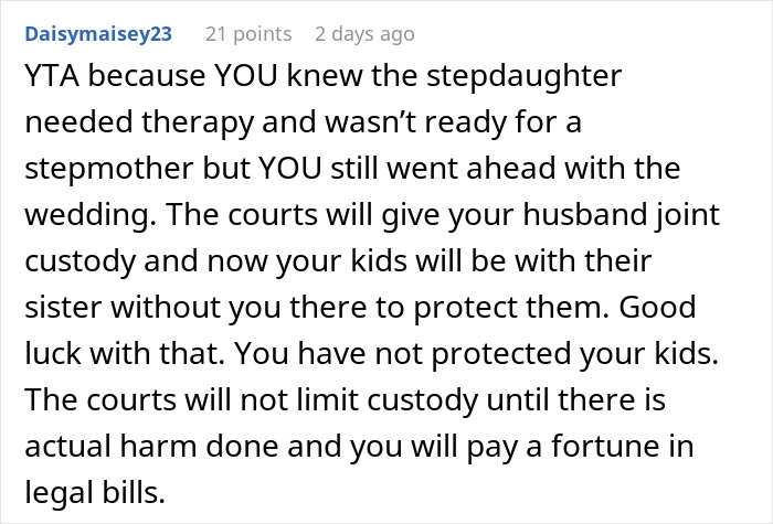 Commenter criticizes woman for stepdaughter issues and in-laws’ interference, leading to her leaving husband after 8 years. Commenter criticizes woman for stepdaughter issues and in-laws’ interference, leading to her leaving husband after 8 years.