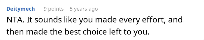 Text comment from user Deitymech with 9 points saying no vegan options at Christmas Eve dinner was the best choice left after effort. Text comment from user Deitymech with 9 points saying no vegan options at Christmas Eve dinner was the best choice left after effort.