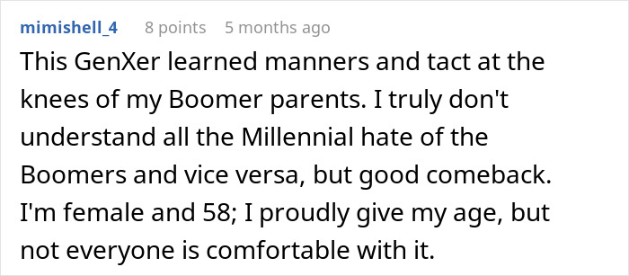 Comment on older man in Goodwill store criticizing younger generations, with a strong female response included. Comment on older man in Goodwill store criticizing younger generations, with a strong female response included.