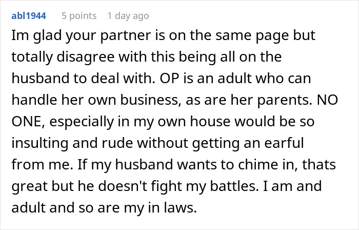 Reddit comment discussing handling toxic mother-in-law conflicts during a casual Christmas hosted by a woman. Reddit comment discussing handling toxic mother-in-law conflicts during a casual Christmas hosted by a woman.