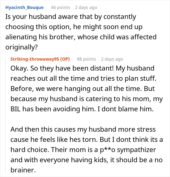 Reddit conversation about a woman banning her mother-in-law&rsquo;s creepy husband leading to marriage tension and family stress.
