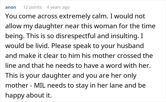 Comment text discussing boundaries between a mil-teach-toddler-mama-mother-first-name and her family. Comment text discussing boundaries between a mil-teach-toddler-mama-mother-first-name and her family.