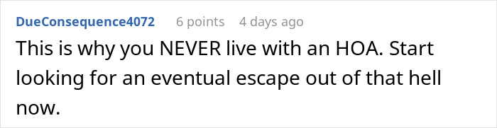 Comment expressing frustration about living with an HOA after a woman faces fines for festive Christmas decor.