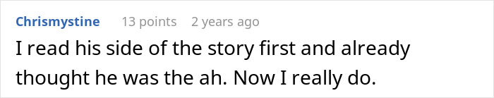 Screenshot of an online comment where a user expresses their opinion on a relationship dispute about closing a closet door. Screenshot of an online comment where a user expresses their opinion on a relationship dispute about closing a closet door.