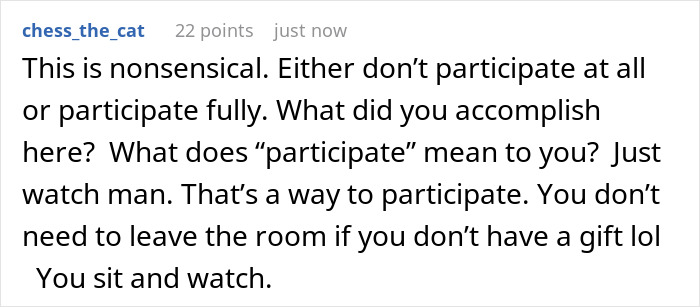 Comment about someone stealing their own white elephant gift and debating if the refund choice is genius or rude. Comment about someone stealing their own white elephant gift and debating if the refund choice is genius or rude.