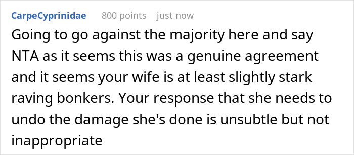 Comment discussing a couple's conflict over their newborn's bizarre name and escalating real Tragedeigh drama.