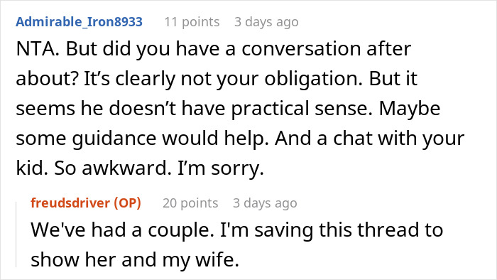 Reddit conversation about a guy wearing an inappropriate shirt as a dare to dinner with girlfriend’s parents and the dad’s reaction. Reddit conversation about a guy wearing an inappropriate shirt as a dare to dinner with girlfriend’s parents and the dad’s reaction.