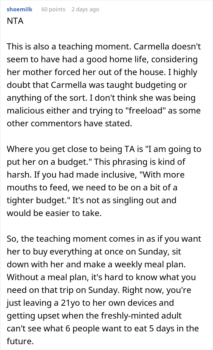 Screenshot of Reddit comment discussing a mom accused of embarrassing son’s girlfriend who offered to cook meals. Screenshot of Reddit comment discussing a mom accused of embarrassing son’s girlfriend who offered to cook meals.