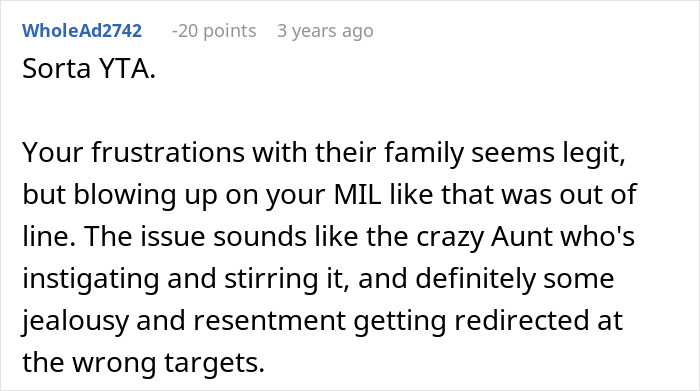 Screenshot of a forum comment discussing repressed rage and frustration towards MIL in a family conflict situation.