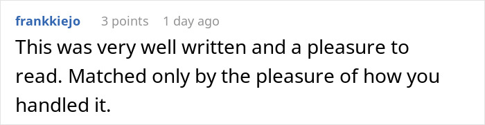 Reddit comment praising a well-written story about an entitled waitress and staff serving a perfect dish of revenge.