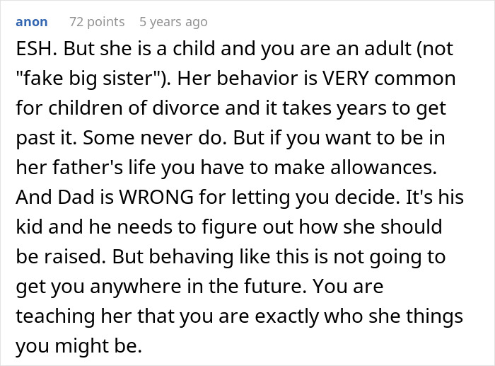Comment discussing a 13-year-old's conflict with dad’s girlfriend and regrets about not accepting a gift. Comment discussing a 13-year-old's conflict with dad’s girlfriend and regrets about not accepting a gift.