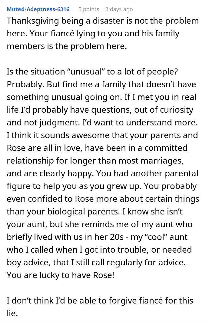 Alt text: Woman rethinks engagement after fiancé’s lie about her family causes tension during holiday dinner conversation