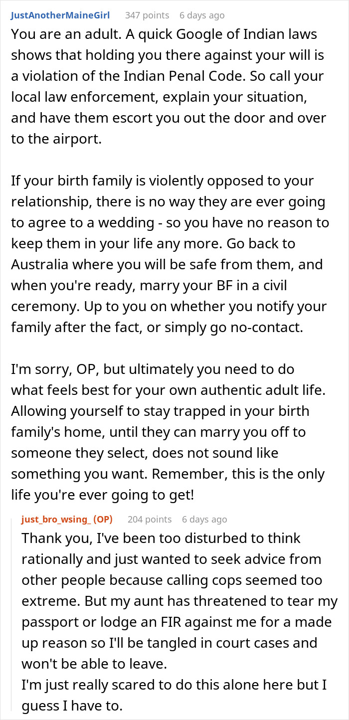 Reddit conversation about being held hostage at parents' place, sharing advice on legal rights and escape options. Reddit conversation about being held hostage at parents' place, sharing advice on legal rights and escape options.