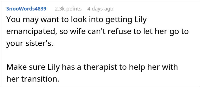 Text post discussing concerns about a wife&rsquo;s transphobic reaction after son&rsquo;s transition and family struggles.