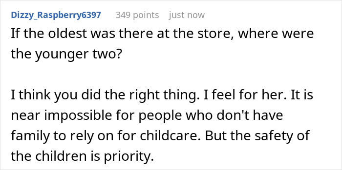 Comment expressing support for woman feeling guilt after calling CPS about coworker&rsquo;s child safety concerns.