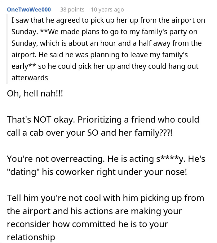 Reddit user criticizes man prioritizing coworker over girlfriend, highlighting relationship trust issues and workplace crush dynamics.