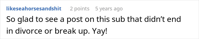 Comment on a forum post expressing relief that the story about a woman receiving proof of cheating did not end in divorce or breakup. Comment on a forum post expressing relief that the story about a woman receiving proof of cheating did not end in divorce or breakup.