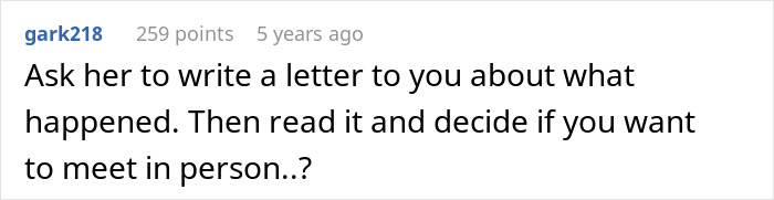 Comment suggesting to ask fianc&eacute; who disappeared to write a letter explaining what happened before deciding to meet in person.