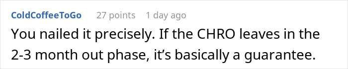 Comment about CHRO departure indicating subtle red flags that mean your job is actually not safe at all in a work discussion.