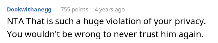 Screenshot of an online comment discussing privacy violation after a guy records wife’s private therapy sessions. Screenshot of an online comment discussing privacy violation after a guy records wife’s private therapy sessions.