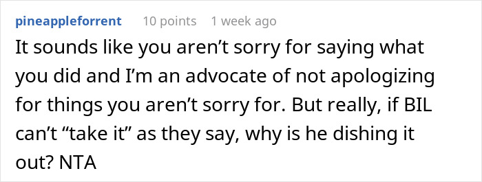 Reddit comment showing a woman clapping back at her BIL tearing down her brother during Thanksgiving dinner. Reddit comment showing a woman clapping back at her BIL tearing down her brother during Thanksgiving dinner.