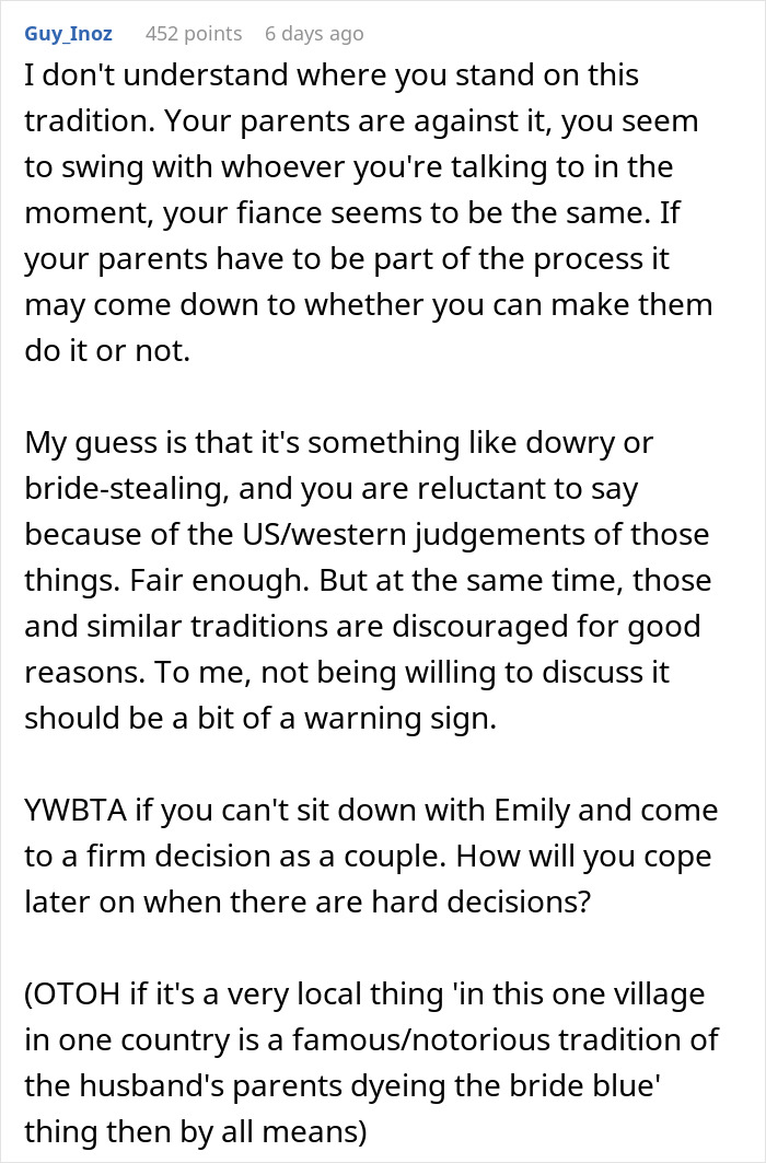 Man considers canceling wedding after fiancée’s family hires PI to uncover his personal dirt and secrets. Man considers canceling wedding after fiancée’s family hires PI to uncover his personal dirt and secrets.