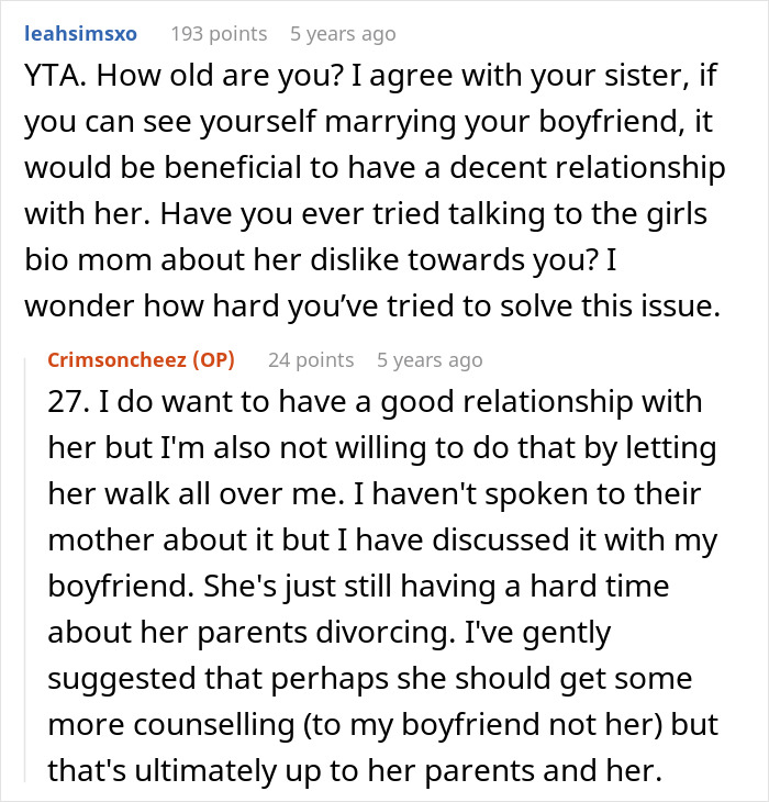 Commenters discussing a 13-year-old's struggles with dad's girlfriend and regrets over rejecting her rude behavior gift. Commenters discussing a 13-year-old's struggles with dad's girlfriend and regrets over rejecting her rude behavior gift.